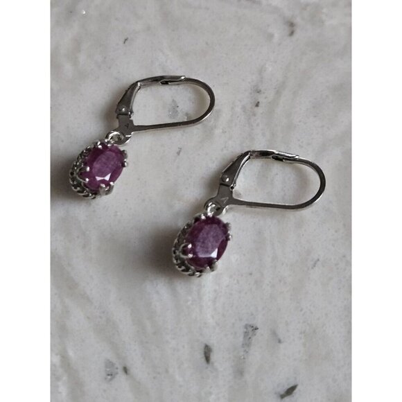 5.00ctw Ruby, Sapphire, And Emerald Silver Earrings Set Of 3 - Picture 10 of 12